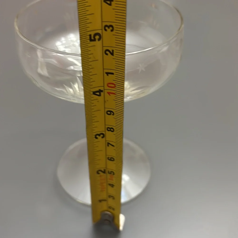 Vintage 1970s Etched 'Coupe' Champagne Glasses, Set of 2, estate sale, elegant